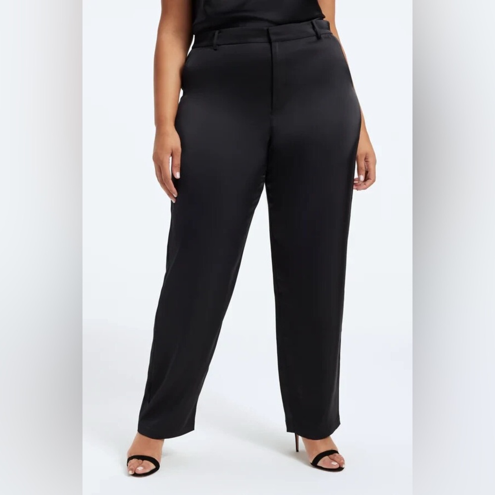 Good American Satin Trousers - Silky Black Wide Leg Pants